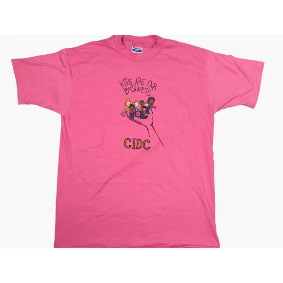 Vintage Hanes Womens Size XL Pink Single Stitch T Shirt CIDC Kids Graphic - Picture 2 of 8